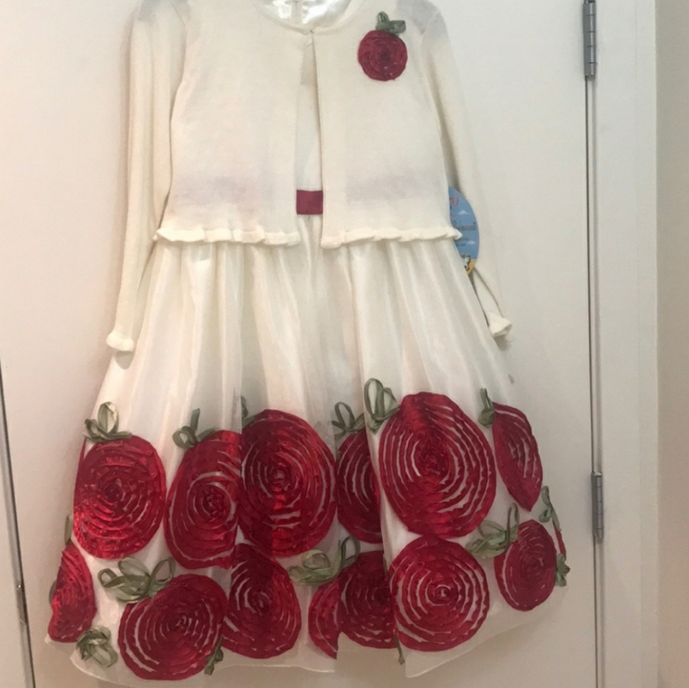 DRESS + CARDIGAN 3D floral flowers ROSES rosette - Picture 4 of 7